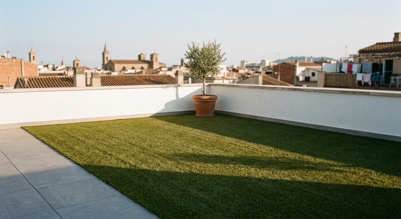 Relva artificial instalada em terraços