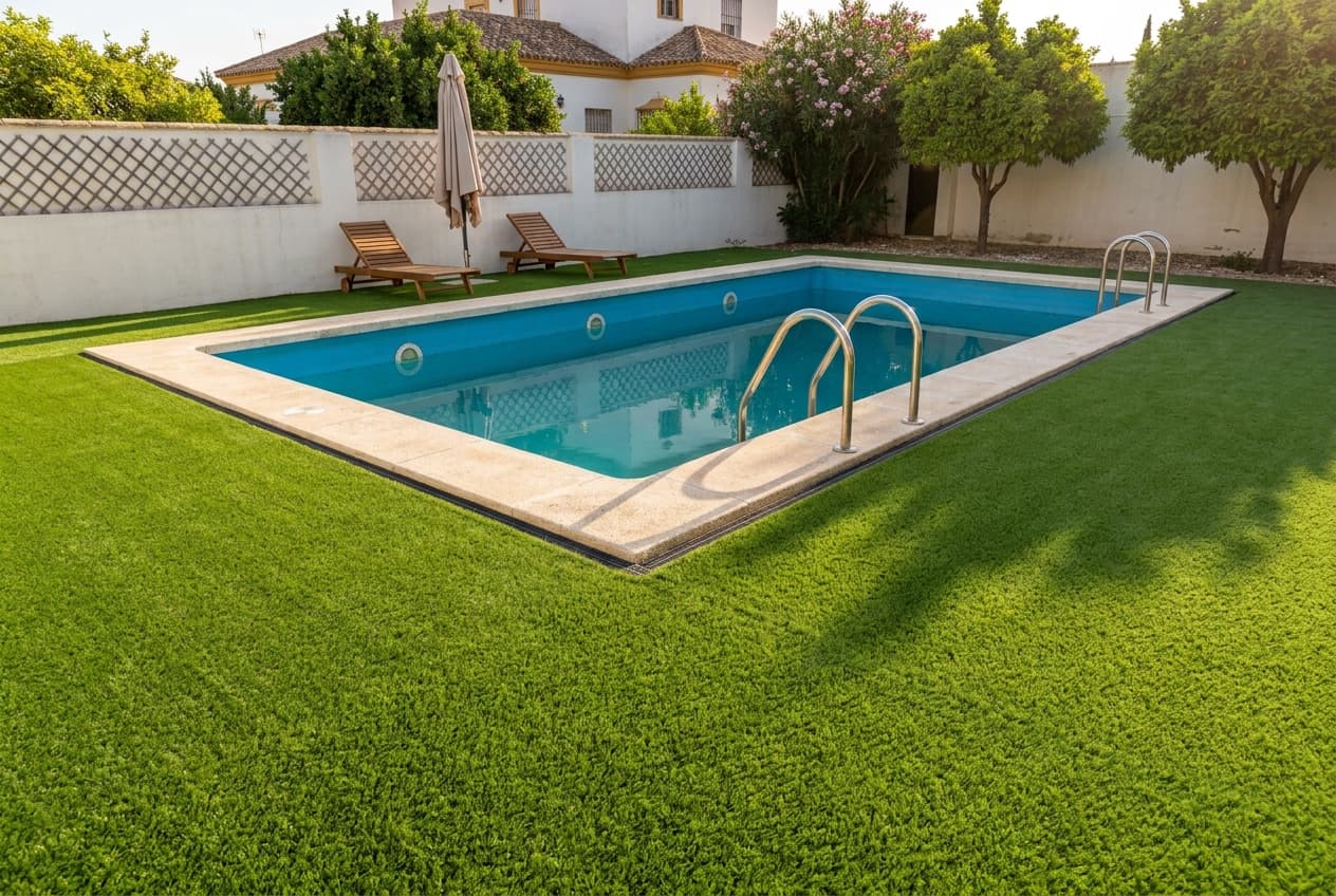 Instalación de césped artificial en piscina
